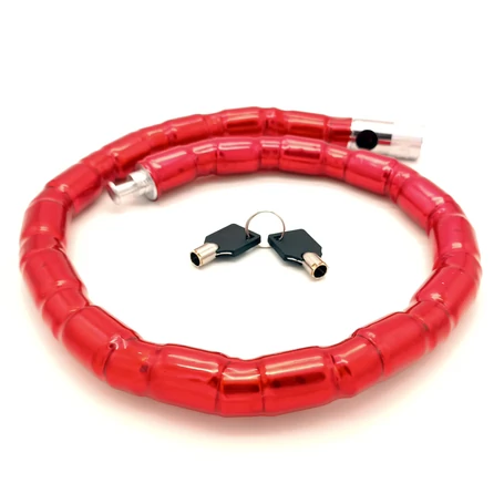 Extra erős, acélgyűrűs bicikli és motorkerékpár zár, 2 kulccsal, 24 mm / 80 cm méretben, piros