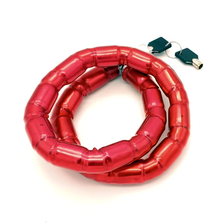 Extra erős, acélgyűrűs bicikli és motorkerékpár zár, 2 kulccsal, 24 mm / 80 cm méretben, piros