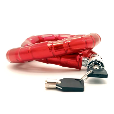 Extra erős, acélgyűrűs bicikli és motorkerékpár zár, 2 kulccsal, 24 mm / 80 cm méretben, piros