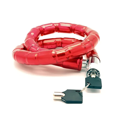 Extra erős, acélgyűrűs bicikli és motorkerékpár zár, 2 kulccsal, 24 mm / 80 cm méretben, piros