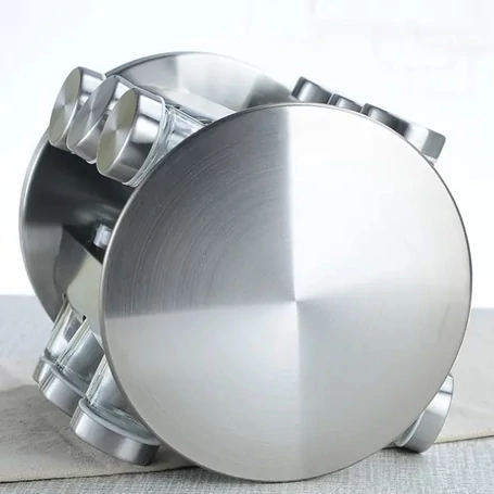 12 részes üveg fűszertartó készlet forgatható inox fém állvánnyal, kerek