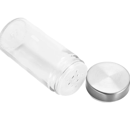 12 részes üveg fűszertartó készlet forgatható inox fém állvánnyal, kerek