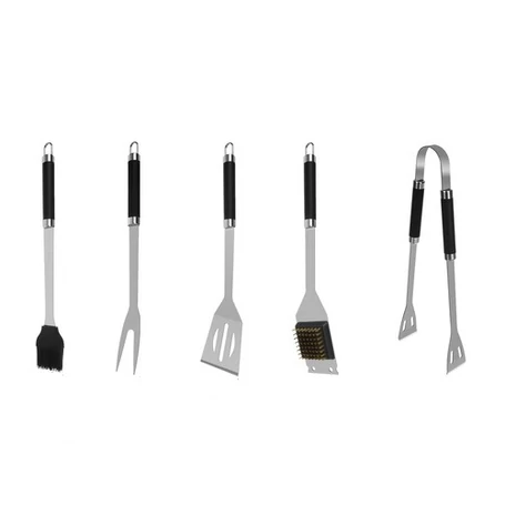 5 db-os grill eszközkészlet strapabíró fém kofferben, barbecue szett, 37x14x7 cm méretben