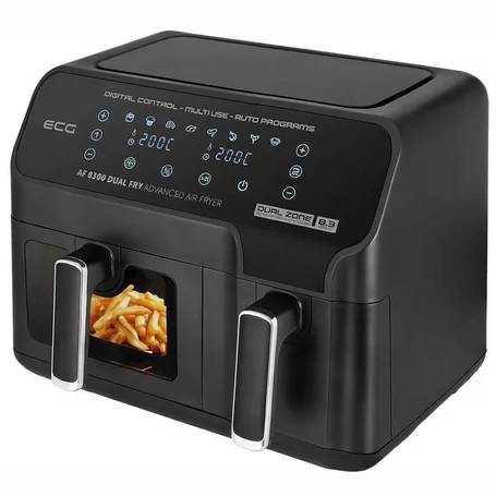 XXL Dupla kamrás forrólevegős sütő, 8,3L digitális air fryer, 2700W, átlátszó ablak, 8 program