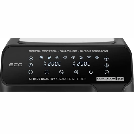 XXL Dupla kamrás forrólevegős sütő, 8,3L digitális air fryer, 2700W, átlátszó ablak, 8 program