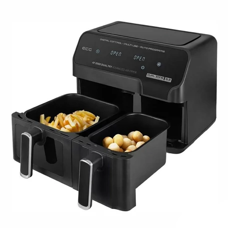 XXL Dupla kamrás forrólevegős sütő, 8,3L digitális air fryer, 2700W, átlátszó ablak, 8 program