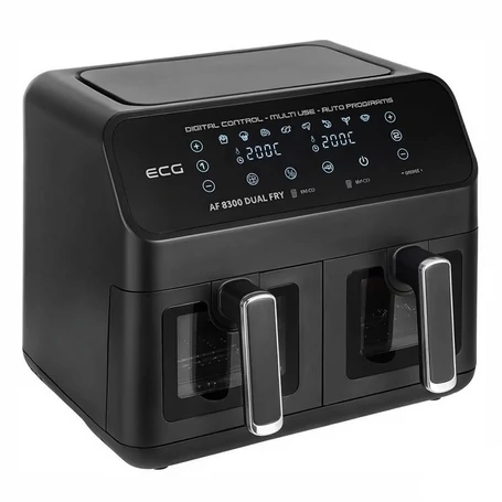 XXL Dupla kamrás forrólevegős sütő, 8,3L digitális air fryer, 2700W, átlátszó ablak, 8 program