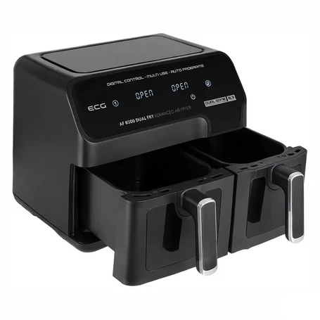 XXL Dupla kamrás forrólevegős sütő, 8,3L digitális air fryer, 2700W, átlátszó ablak, 8 program