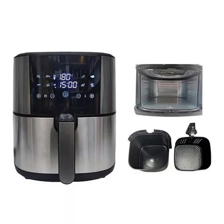 Okos forrólevegős sütő 8L, digitális air fryer, 1800W, TUYA Applikáció Vezérlés, rozsdamentes acél, 8 automata program
