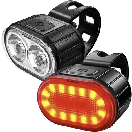 Akkumulátoros LED biciklilámpa, első és hátsó kerékpárlámpák, USB töltés, 3/6 világítási mód, IPX4 vízálló, fekete