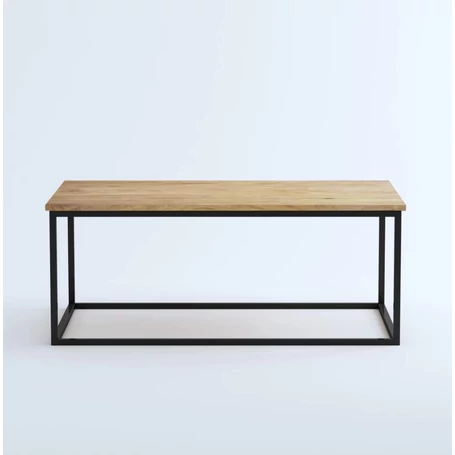 Elite Home® Elegáns, minimalista stílusú fekete fémvázas dohányzóasztal, tölgy színű asztallappal