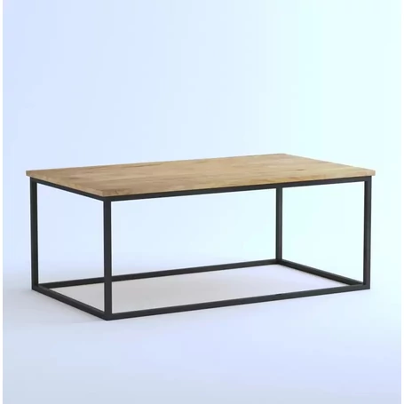 Elite Home® Elegáns, minimalista stílusú fekete fémvázas dohányzóasztal, tölgy színű asztallappal