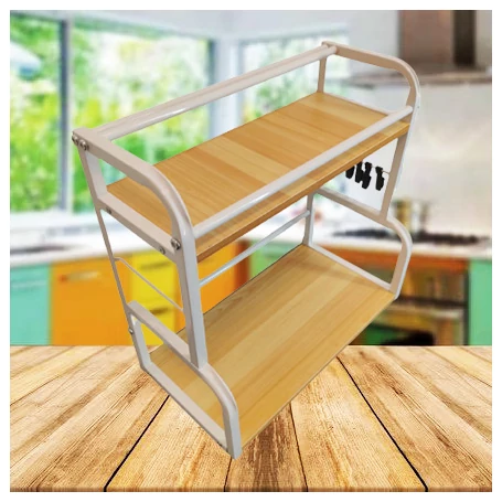 Elite Home® kétszintes konyhai rendszerező polc, akasztóval, késtartóval