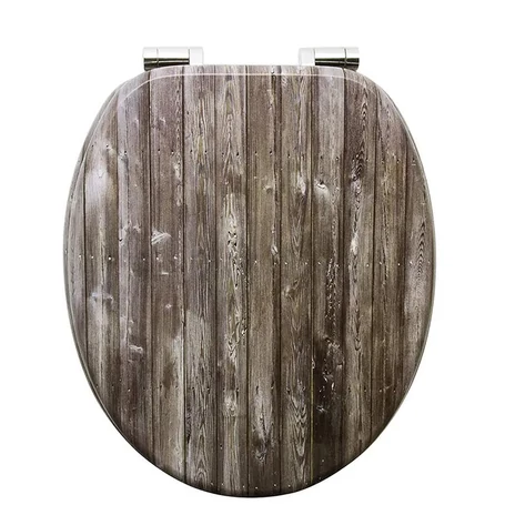 Elite Home® MDF WC ülőke lecsapódásgátló funkciós, lassan záródó fedéllel, fém zsanérokkal, barna fa deszka hatású