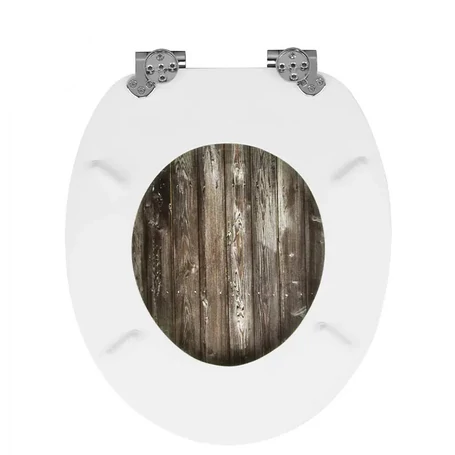 Elite Home® MDF WC ülőke lecsapódásgátló funkciós, lassan záródó fedéllel, fém zsanérokkal, barna fa deszka hatású