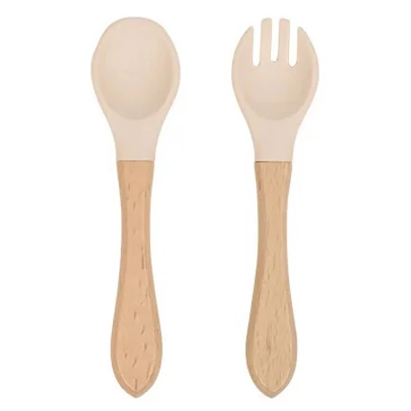 Elite Home® béka formájú bambusz tányér tapadókorongos talppal, gyermek étkezőkészlet szilikon fejű kanállal és villával, 3 db-os szett