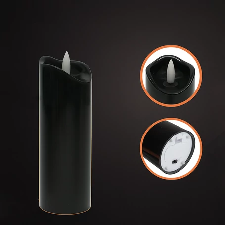 Fekete 12 darabos LED gyertya készlet valósághű lánggal beltéri és kültéri dekorációhoz