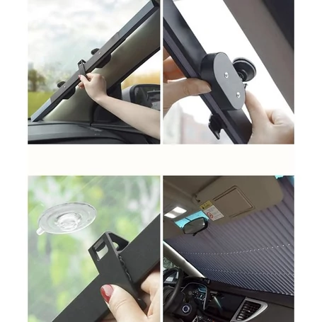 Autós kihúzható napellenző, szélvédő árnyékoló roló, univerzális méretben , 65×150 cm, szürke színben