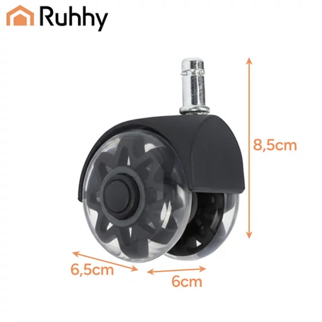 5 db műanyag kerék forgószékekhez, 360°-ban forduló, csendes csapággyal, parkettabarát, fekete