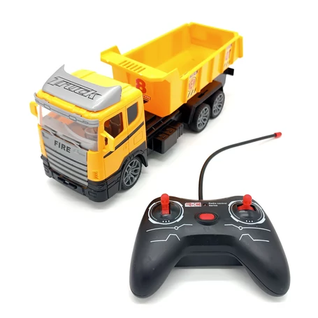 Rádiótávirányítós billentőplatós játék teherautó, 27 MHz-es technológiával, elemmel működtethető, sárga