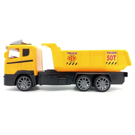 Rádiótávirányítós billentőplatós játék teherautó, 27 MHz-es technológiával, elemmel működtethető, sárga