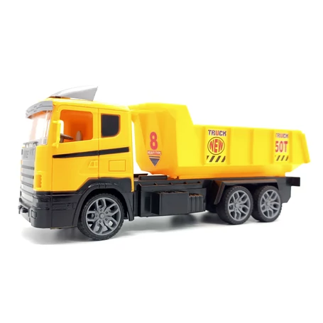 Rádiótávirányítós billentőplatós játék teherautó, 27 MHz-es technológiával, elemmel működtethető, sárga