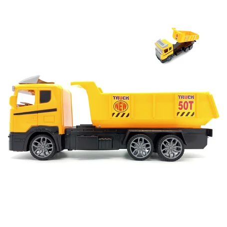 Rádiótávirányítós billentőplatós játék teherautó, 27 MHz-es technológiával, elemmel működtethető, sárga