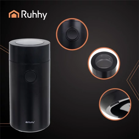 ​Elektromos kávédaráló, 150W teljesítménnyel, 50 g kapacitással, két pengés késsel és átlátszó tetővel, fekete