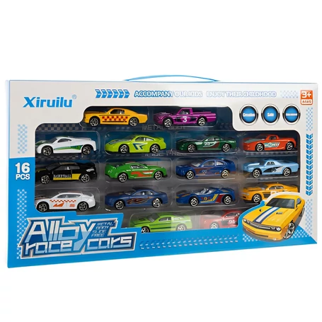 16 Darabos Fém Rugós Kisautó Készlet, Színes, Tartós, 1:64 méretarány