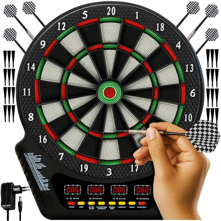 Trizand elektronikus darts tábla, 243 játékmóddal, LCD kijelzővel és automatikus pontszámlálóval, 6 nyíllal és hálózati adapterrel 