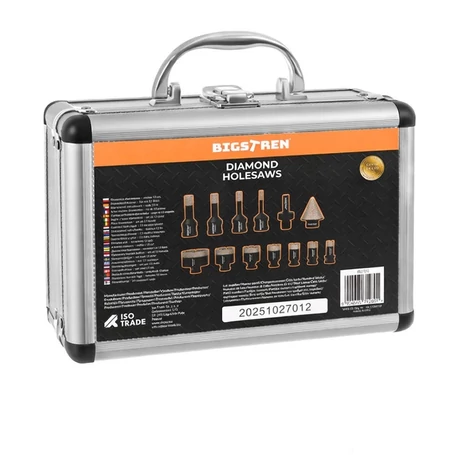 13 részes gyémánt koronafúró készlet, M14 vákuumforrasztott lyukfűrész szett greslaphoz, betonhoz és csempéhez, 6-68 mm, kúpmaró és fúró adapterrel 