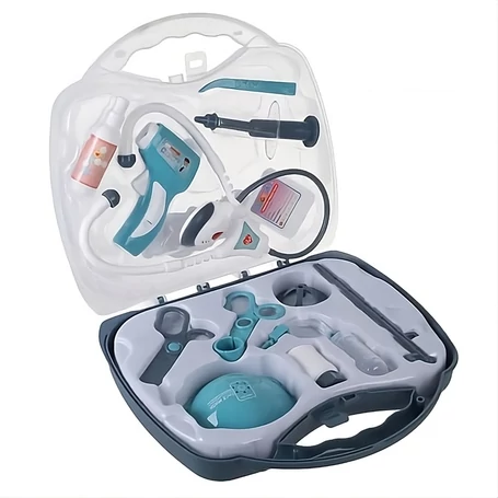 Interaktív orvosi játék készlet gyerekeknek kompakt bőröndben hang- és fényhatásokkal sztetoszkóppal hőmérővel injekciós tűvel és egyéb eszközökkel 