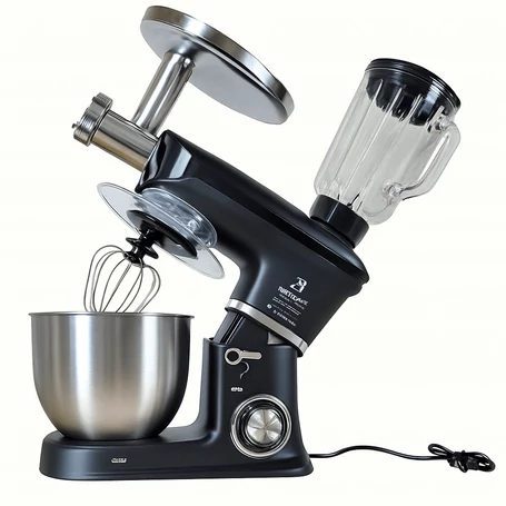 Eisenbach multifunkciós konyhai robotgép, húsdarálóval és turmixgéppel, 6 sebesség fokozattal, 6.5 literes edénnyel, többféle keverőfejjel és spatulával, 2000W fekete