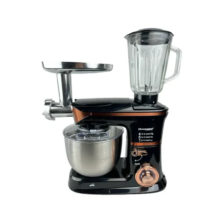 Eisenbach multifunkciós konyhai robotgép, húsdarálóval és turmixgéppel, 6 sebesség fokozattal, 6.5 literes edénnyel, többféle keverőfejjel és spatulával, 2000W fekete