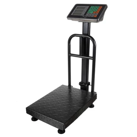 Elektronikus raktári mérleg, árumérleg, beépített akkumulátor, LCD kijelző, masszív fémszerkezet, 150 kg-ig, fekete