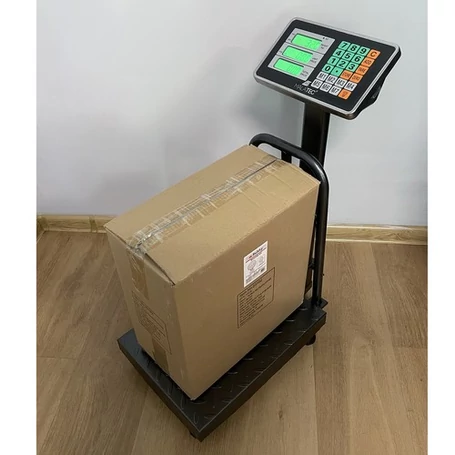Elektronikus raktári mérleg, árumérleg, beépített akkumulátor, LCD kijelző, masszív fémszerkezet, 150 kg-ig, fekete