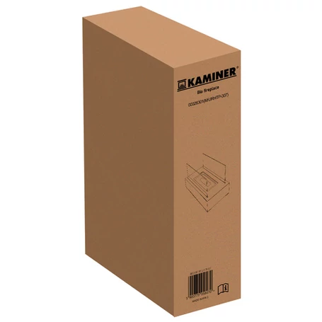 Szabadon álló BIO kandalló otthonra és teraszra, füstmentes, bioetanol bioüzemanyaggal működő, üvegfallal, hőtartó kavicsággyal, 35 x 18 x 17 cm, fekete