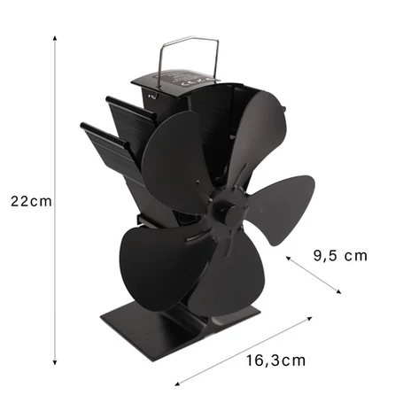 ​Hővel, termoelektromos elven, működő ötlapátos kandallóventilátor, áram nélküli működéssel