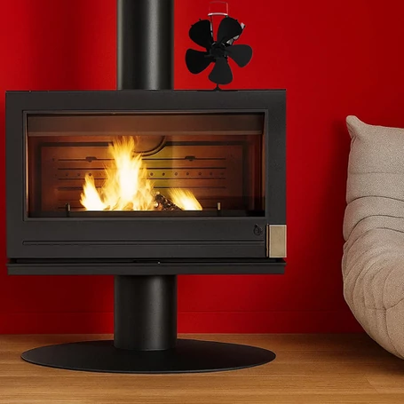 ​Hővel, termoelektromos elven, működő ötlapátos kandallóventilátor, áram nélküli működéssel