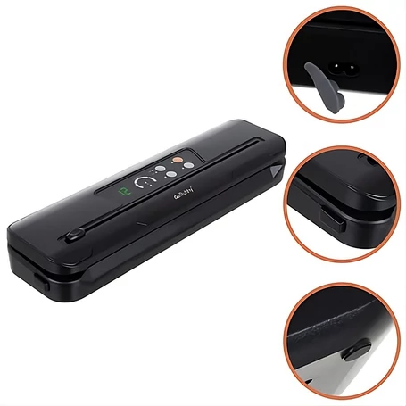 Vákuum csomagoló gép, LED kijelző, beépített kés, 80 kPa szívóerő száraz és nedves ételekhez