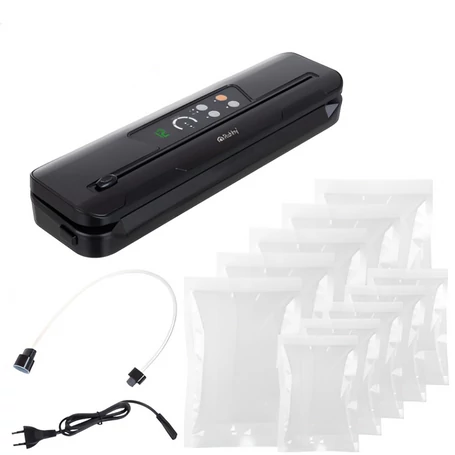 Vákuum csomagoló gép, LED kijelző, beépített kés, 80 kPa szívóerő száraz és nedves ételekhez