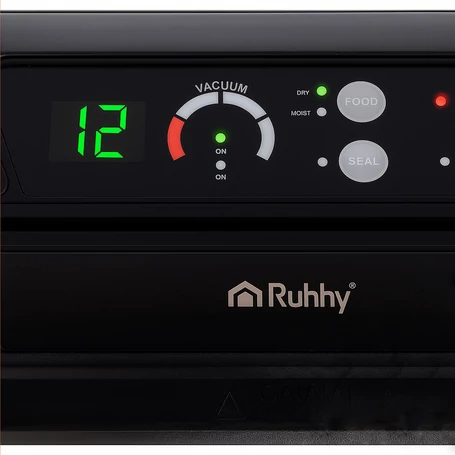 Vákuum csomagoló gép, LED kijelző, beépített kés, 80 kPa szívóerő száraz és nedves ételekhez