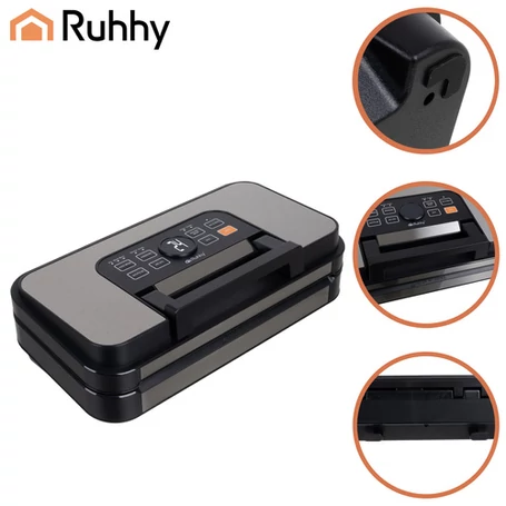 Fóliahegesztő és vákuumozó készülék beépített fóliaadagolóval, élelmiszer-csomagoló gép érintőgombos vezérléssel, 95 kPa és 125 W teljesítménnyel, kettős szivattyú és kettős tömítéssel, fekete - szürke