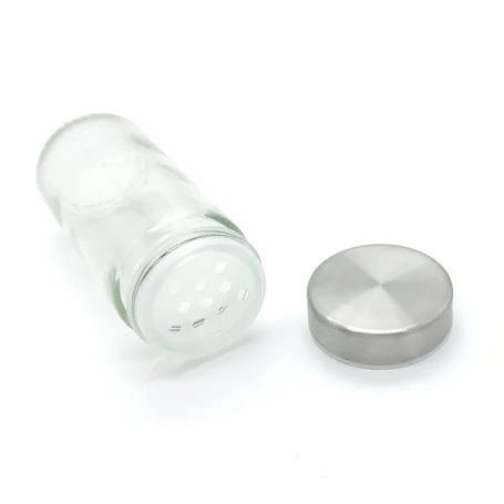 Fűszertartó üveg szórófedéllel, rozsdamentes acél csavaros kupakkal, koncentrikus felülettel, 1 db