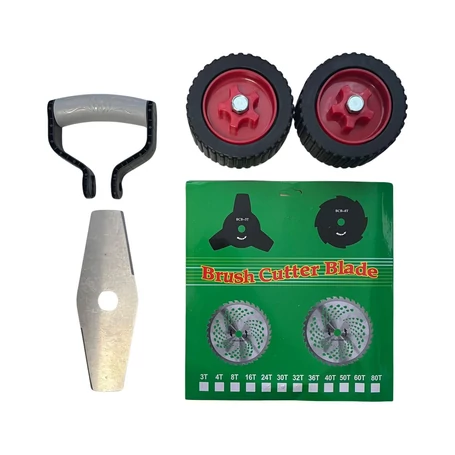 Segédkerekes szegélyvágó/fűkasza teleszkópos nyéllel, 2db akksival + fém vágókés, vágótárcsa