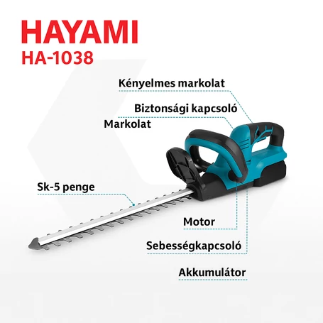 Hayami 96V MAX akkumulátoros sövényvágó 2 akksi, gyorstöltő és komplett tartozékok 