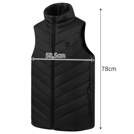 Fűthető mellény, unisex, L-es méretben, USB-n tölthető, 3 fűtési szint, 9 zónás, fekete színben
