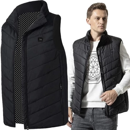 Fűthető mellény, unisex, L-es méretben, USB-n tölthető, 3 fűtési szint, 9 zónás, fekete színben