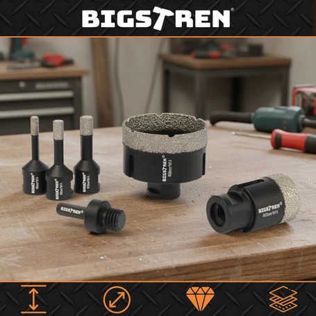 6 részes gyémánt fúrókészlet, körkivágó szett, kőagyaghoz és kerámiához, 6–68 mm + adapter, M14 menetes