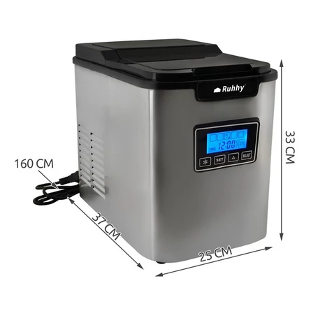 Jégkocka készítő gép LCD kijelzővel, időzítő funkcióval, 2,2 literes kapacitással, napi 12 kg teljesítménnyel